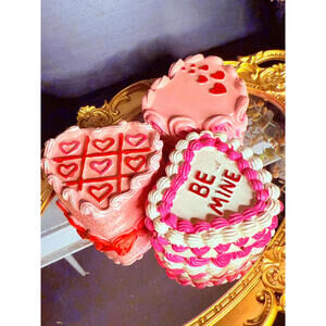 Valentine Heart Sweet Treats Cake Decor Set of 3 Faux Dessert Pink Be Mine NWT